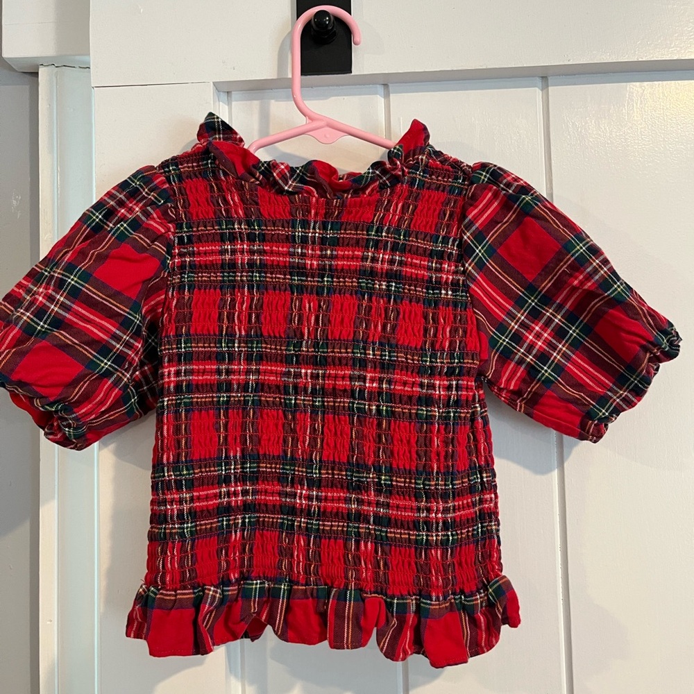 Janie and Jack Red Plaid Tartan holiday smocked top - size 4